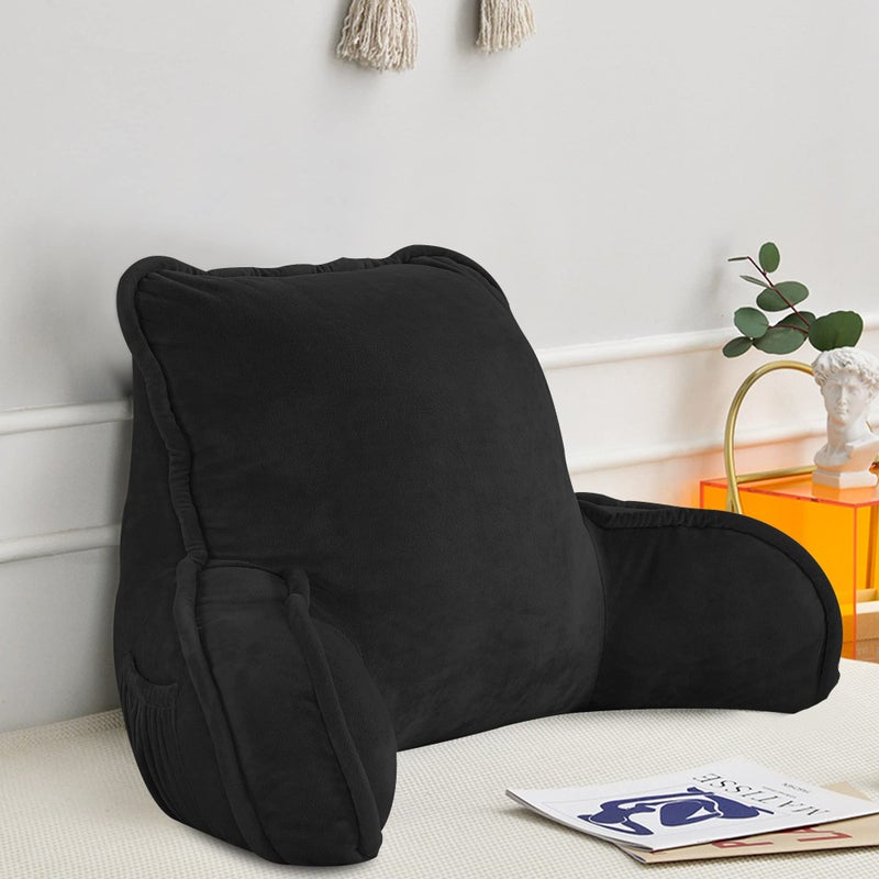 Home Soft Things Super Soft Bedrest Reading Pillow, Lounger Backrest Pillow for Sitting in Bed with Arms Pockets, 20" x 18" x 17", Black - Image 2